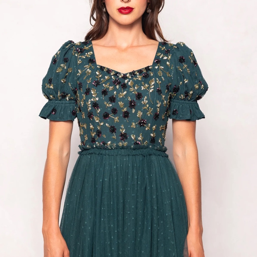 Ivy City Co Teal Floral Midi Dress